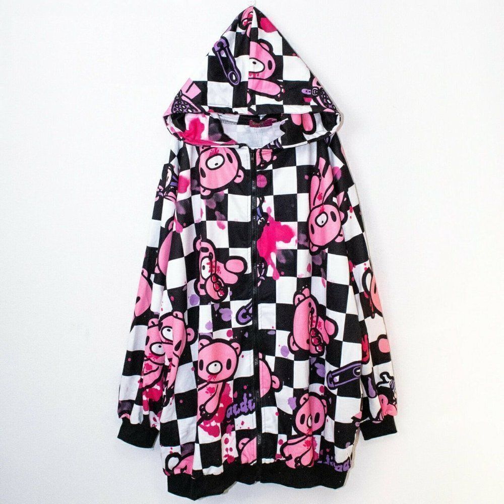 Gloomy Bear Goth Emo Punk Raver Skater Black & White Cute Oversized Hoodie XL
